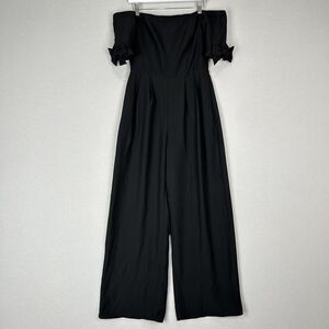 Gal Meets Glam Jumpsuit Womens 6 Black Meredith Bow Off The Shoulder Wide Leg